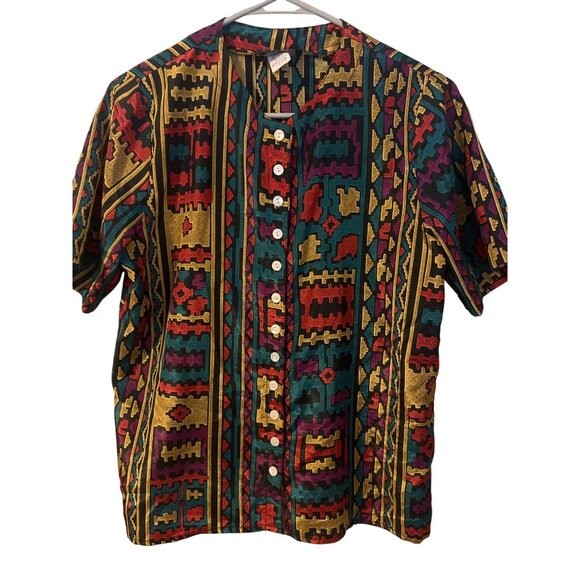 Vintage Gianna Geometric‎ Button-Up Shirt – Size Small, Made in USA - Picture 1 of 8